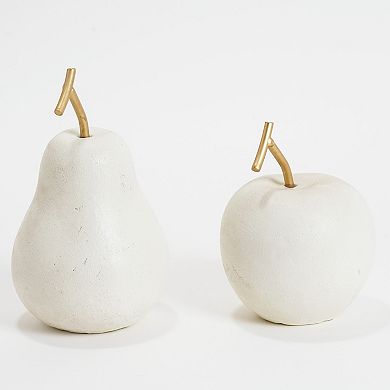 American Art Decor Cream Resin Apple & Pear Fruit Table Decor, 2-Piece Set