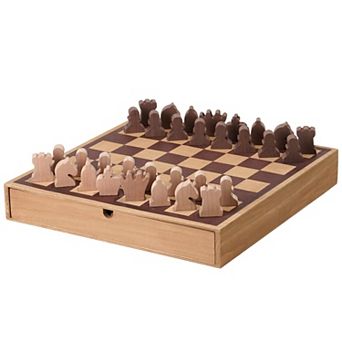 American Art Decor Wood Chess & Checkers Board Game Set with Storage Drawer