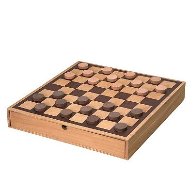 American Art Decor Wood Chess & Checkers Board Game Set with Storage Drawer