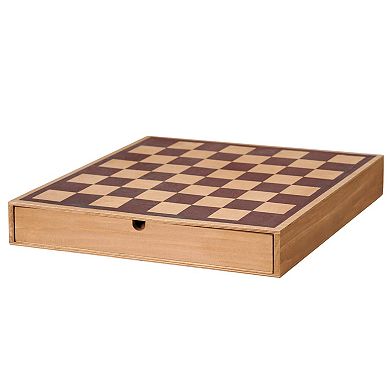 American Art Decor Wood Chess & Checkers Board Game Set with Storage Drawer