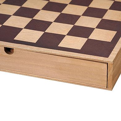 American Art Decor Wood Chess & Checkers Board Game Set with Storage Drawer