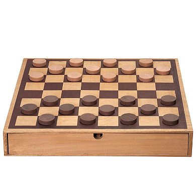 American Art Decor Wood Chess & Checkers Board Game Set with Storage Drawer