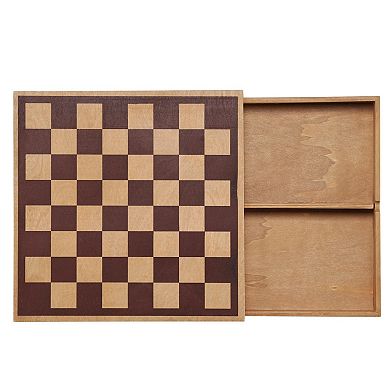 American Art Decor Wood Chess & Checkers Board Game Set with Storage Drawer