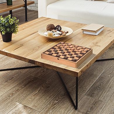 American Art Decor Wood Chess & Checkers Board Game Set with Storage Drawer