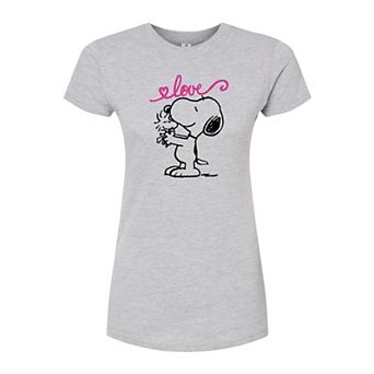 Juniors' Peanuts "Love" Fitted Graphic Tee