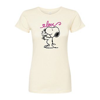 Juniors' Peanuts "Love" Fitted Graphic Tee