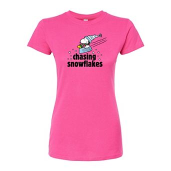 Juniors' Peanuts "Chasing Snowflakes" Fitted Graphic Tee