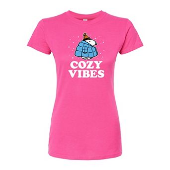 Juniors' Peanuts "Cozy Vibes" Snoopy Fitted Graphic Tee