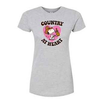 Juniors' Peanuts "Country At Heart" Fitted Graphic Tee