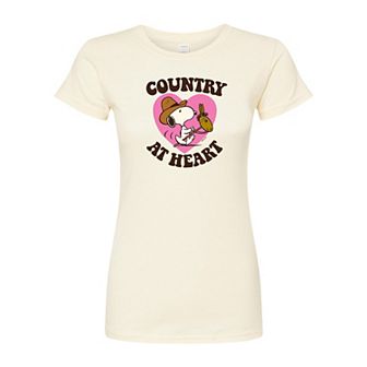 Juniors' Peanuts "Country At Heart" Fitted Graphic Tee