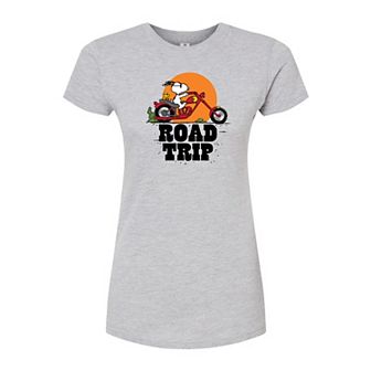 Juniors' Peanuts "Road Trip" Fitted Graphic Tee