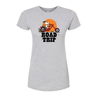 Juniors' Peanuts "Road Trip" Fitted Graphic Tee