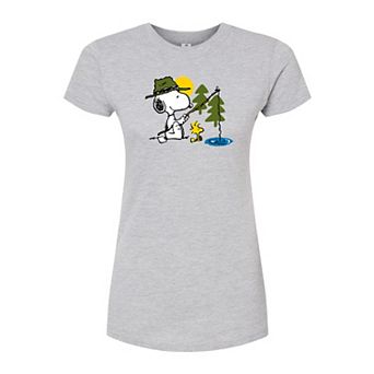 Juniors' Peanuts Snoopy Fishing Fitted Graphic Tee