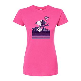 Juniors' Peanuts Ski Stripes Fitted Graphic Tee