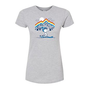 Juniors' Peanuts Retro Skiing Snoopy Fitted Graphic Tee