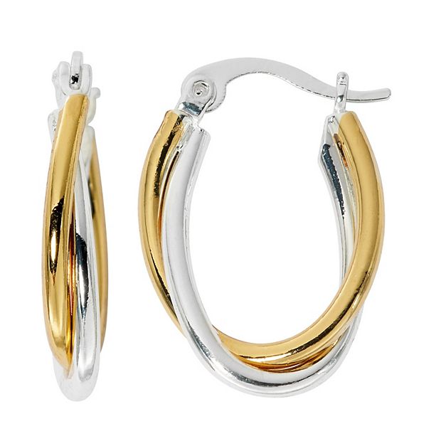 Danecraft Two-Tone Fine Silver Plated Double Oval Click Top Hoop Earrings