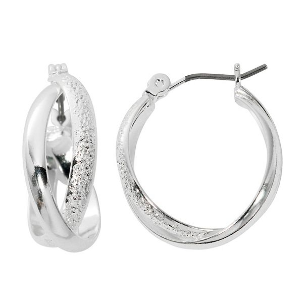 Danecraft Fine Silver Plated Polished & Textured Interlocking Hoop Earrings