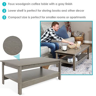 Sunnydaze Classic MDF Coffee Table with Lower Shelf - Thunder Gray - 16 in