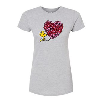 Juniors' Peanuts Floral Heart Graphic Tee