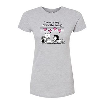 Juniors' Peanuts "Love Is My Favorite Song" Graphic Tee