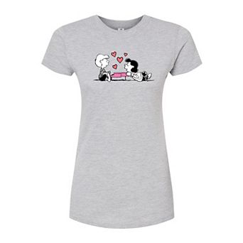 Juniors' Peanuts Piano Hearts Lucy & Schroeder Graphic Tee