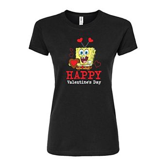 Juniors' SpongeBob "Happy Valentine's Day" Fitted Graphic Tee