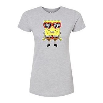 Juniors' SpongeBob "Love You" Glasses Fitted Graphic Tee