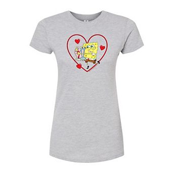Juniors' SpongeBob & Gary Heart Fitted Graphic Tee