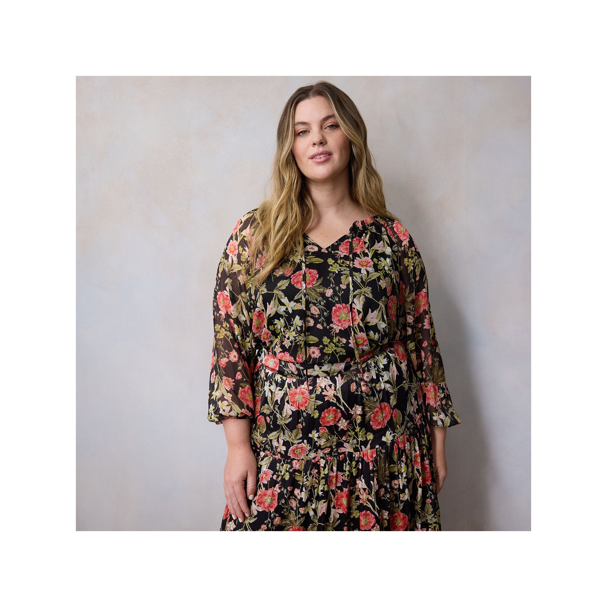 Plus Size LC Lauren Conrad Tie Front Peasant Top, Womens, Size: 0X, Black 