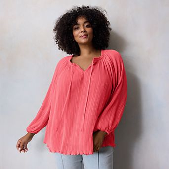 Plus Size LC Lauren Conrad Tie Front Peasant Top