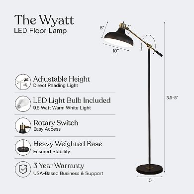 Brightech Wyatt 60" Black LED Floor Lamp With Adjustable Head and Gold Accents