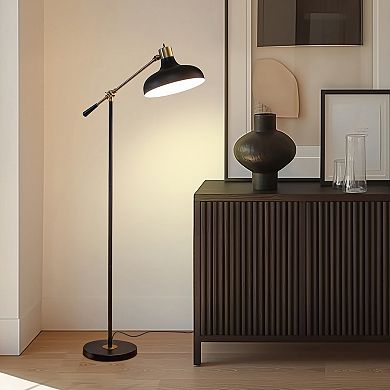 Brightech Wyatt 60" Black LED Floor Lamp With Adjustable Head and Gold Accents