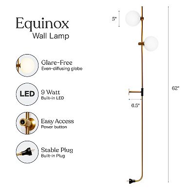 Brightech Equinox 62" Plug-in Led Modern Wall Sconce Lamp With Glass Globe Shades