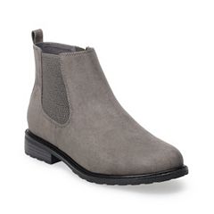 Gray booties low clearance heel