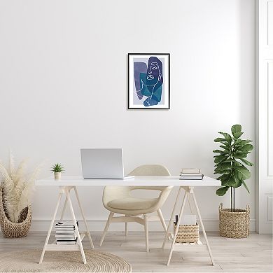 Stupell Home Decor Abstract Portrait Blue Framed Wall Art
