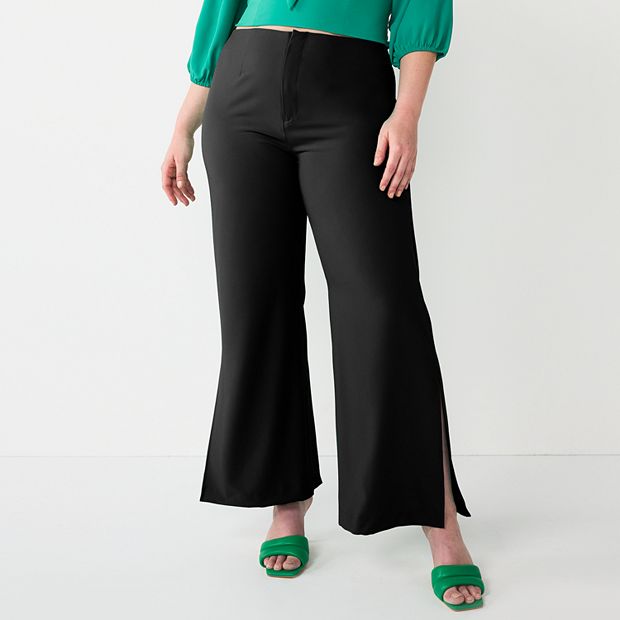 Unbranded Women Slit Flared Palazzo Trousers Wide Leg High India