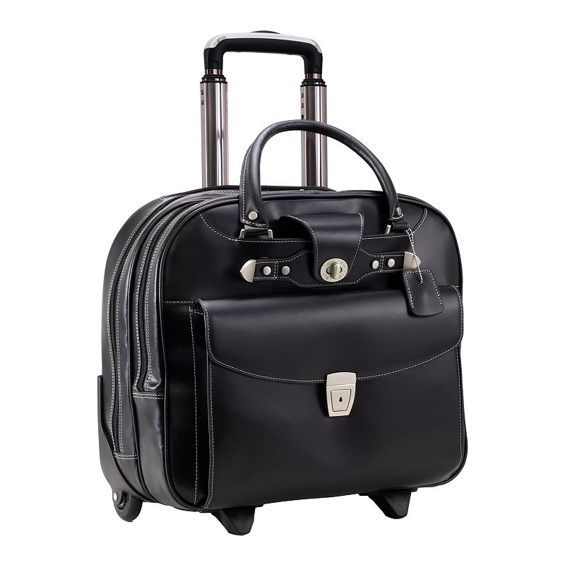 McKlein Berkeley Leather Detachable-Wheeled Briefcase, Black