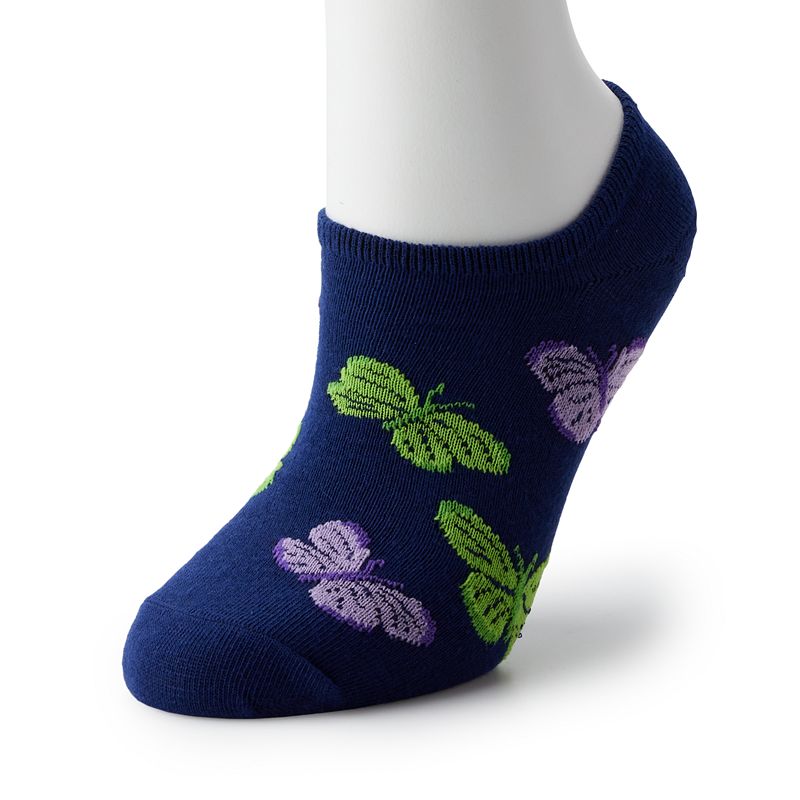 Fun Patterned No-Show Socks, Womens, Size: 9-11, Blue