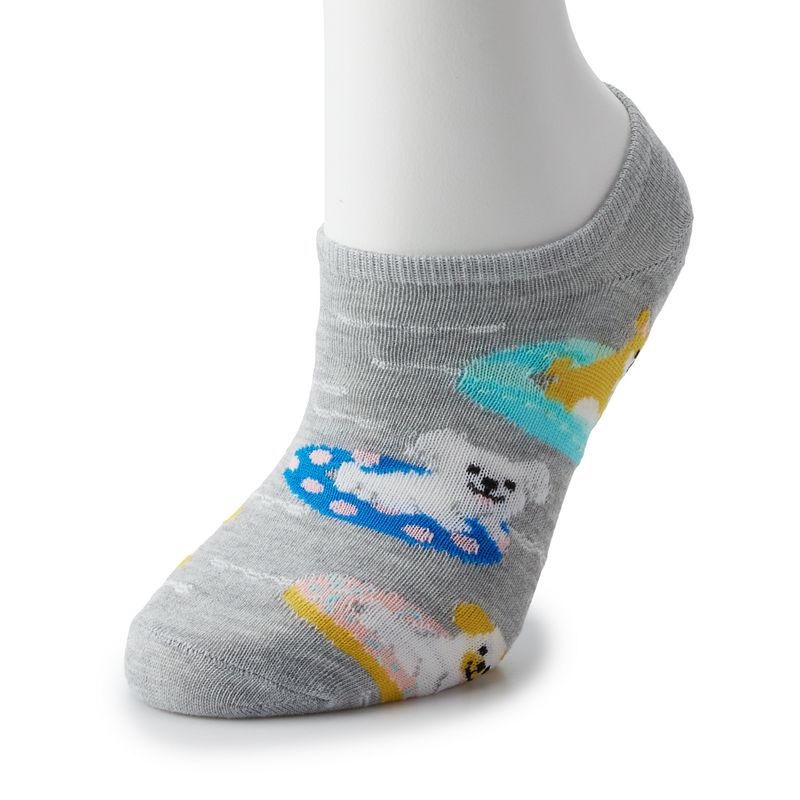 Fun Patterned No-Show Socks, Womens, Size: 9-11, Grey