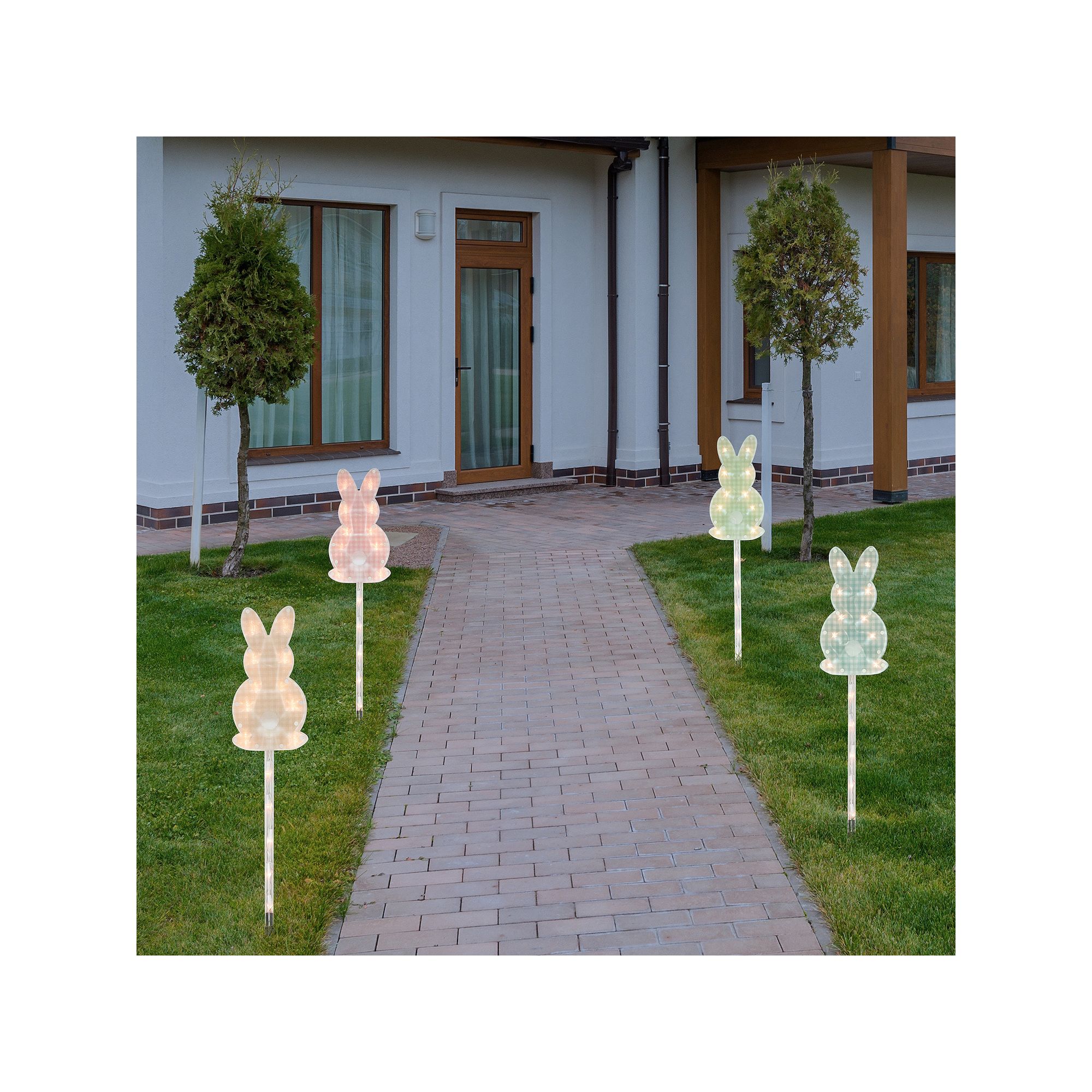 Northlight Plaid Pastel Bunny Easter Pathway Marker Garden Stake 4-piece Se