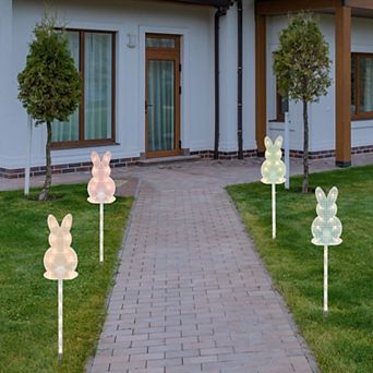 Northlight Plaid Pastel Bunny Easter Pathway Marker Garden Stake 4 pc Set