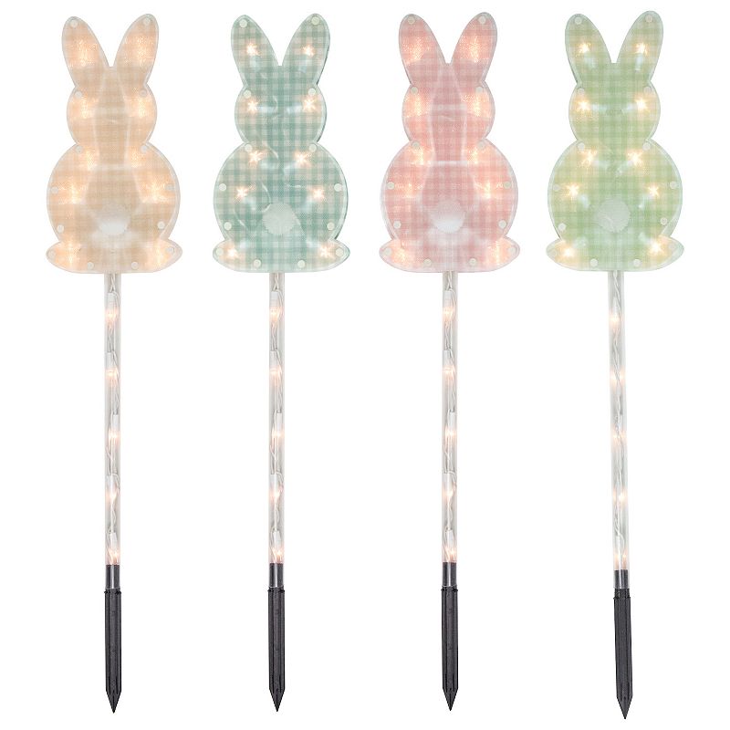 Northlight Plaid Pastel Bunny Easter Pathway Marker Garden Stake 4-piece Se