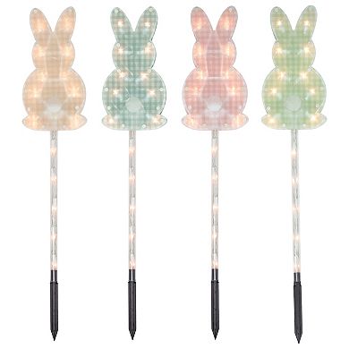 Northlight Plaid Pastel Bunny Easter Pathway Marker Garden Stake 4-piece Set