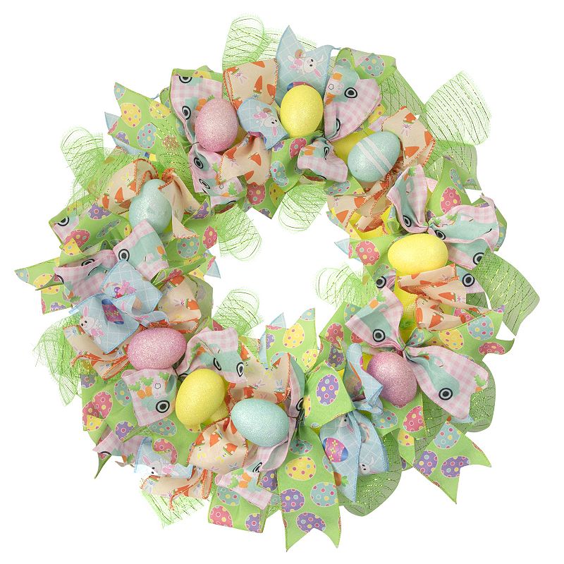 Northlight Pastel Easter Egg & Ribbons Artificial Wreath, Green, 22