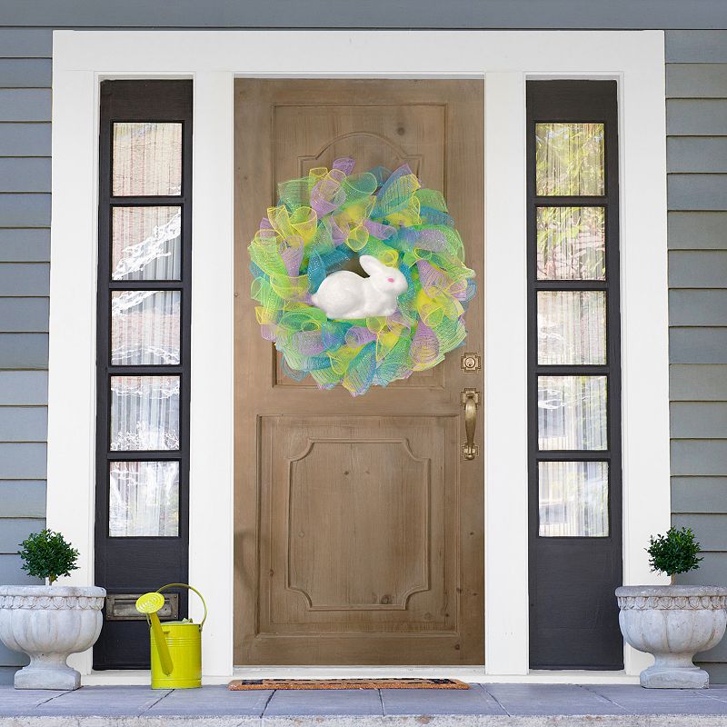 UPC 191296934374 product image for Northlight Colorful Mesh Ribbon Easter Bunny Wreath, Yellow | upcitemdb.com