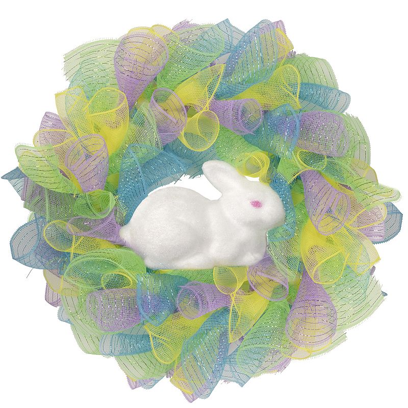 Northlight Colorful Mesh Ribbon Easter Bunny Wreath, Yellow, 24
