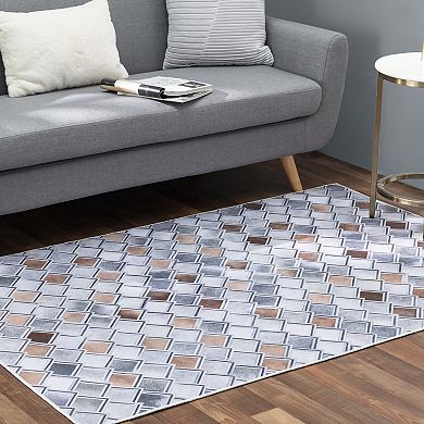 Walk on Me Faux Cowhide Digital Printed Patchwork Frames of Mind Contemporary Indoor Area Rug