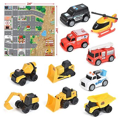 Maxx Action 10-Pack Mini Rescue & Construction Cars & Play Mat Set