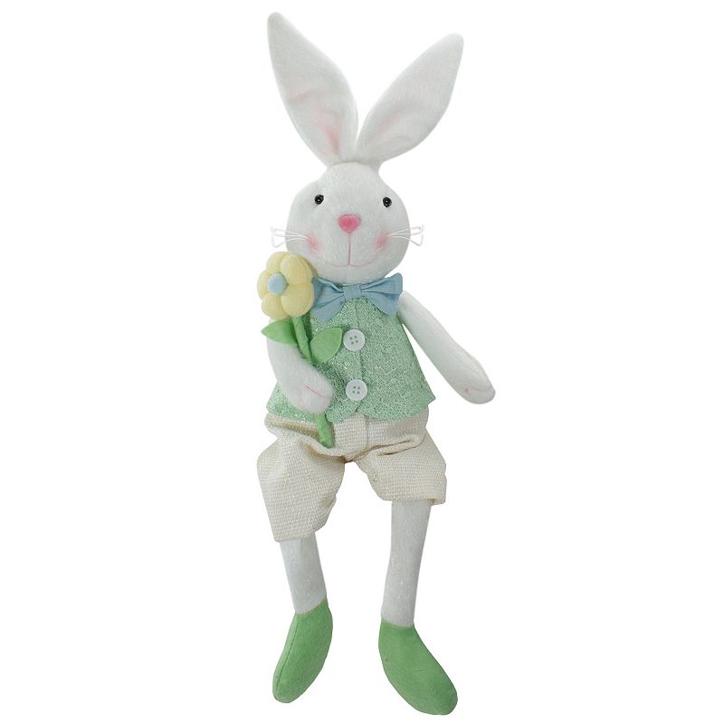 Northlight White & Green Boy Bunny Rabbit Easter Table Decor, 24