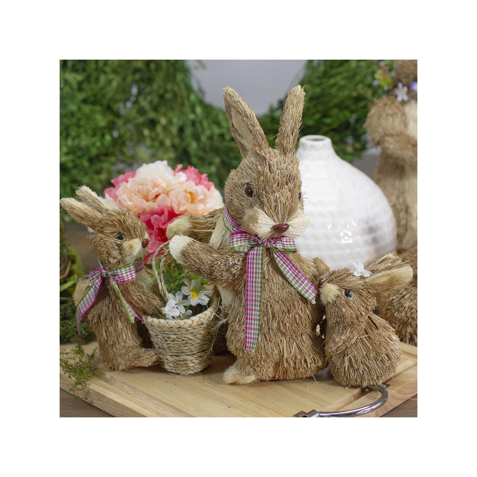 Northlight Sisal Mommy & Baby Bunnies Easter Table Decor, Brown